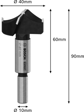 Broca para cortar bisagras de madera laminada Bosch EXPERT, 40 mm.